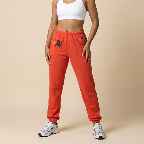 Aviator Nation Pants - Aviator Nation Red Orange Logo Sweatpants Joggers Size Large
